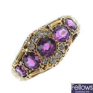 A late Victorian 18ct gold garnet and diamond dress ring
