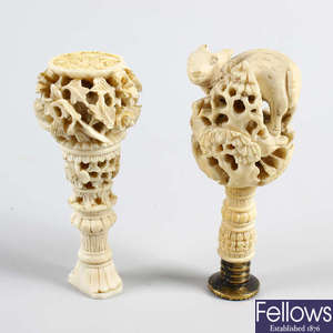 Two 19th century Chinese Canton carved ivory desk seals
