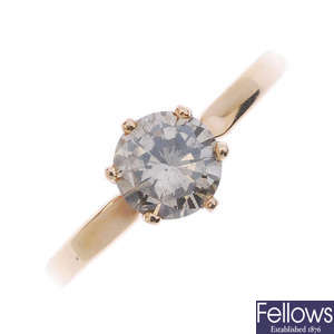 A 14ct gold 'brown' diamond single-stone ring.