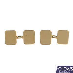 A pair of 1920s 18ct gold cufflinks. 