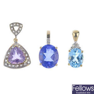 A selection of ten gem-set pendants.