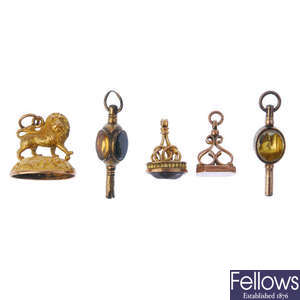 A selection of three fobs and two watch keys. 