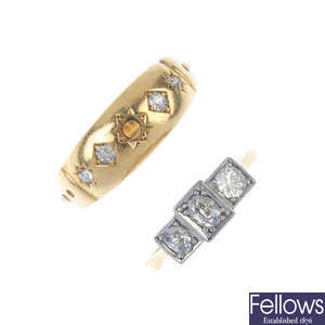 Two early 20th century 18ct gold diamond rings. 