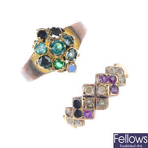A selection of five mid to late 19th century gem-set and paste rings. 