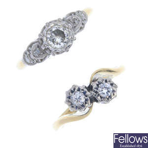 Two mid 20th century 18ct gold diamond rings.