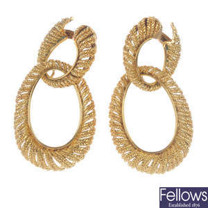 BOUCHERON - a pair of 1970s 18ct gold earrings.