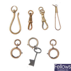 Seven 9ct gold clasps.