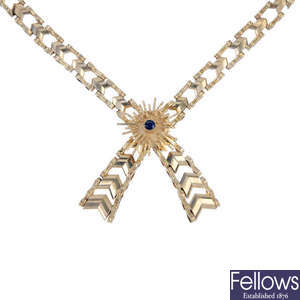 A 1970s 9ct gold sapphire necklace.