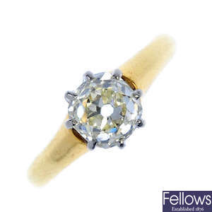 A mid 20th century 18ct gold diamond single-stone ring.