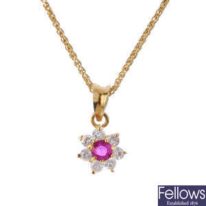 A set of ruby and diamond floral jewellery