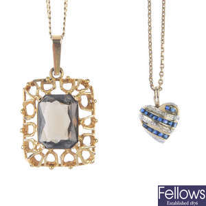 Two gem-set pendants and chains.