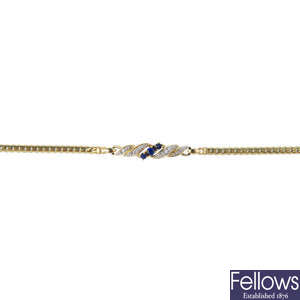A 9ct gold gold sapphire and diamond bracelet.