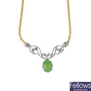 An 18ct gold jade and diamond necklace.