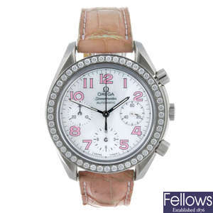 OMEGA - a lady's stainless steel Speedmaster chronograph wrist watch.