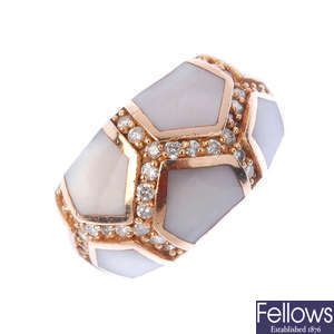 A mother-of-pearl and diamond ring.