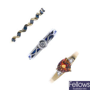 A selection of five gem-set dress rings.