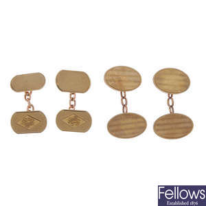 Two pairs of 9ct gold cufflinks.
