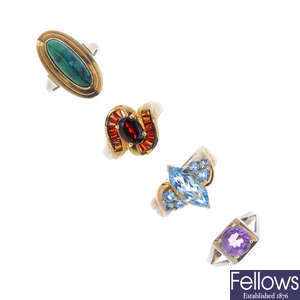 A selection of 9ct gold gem-set rings.