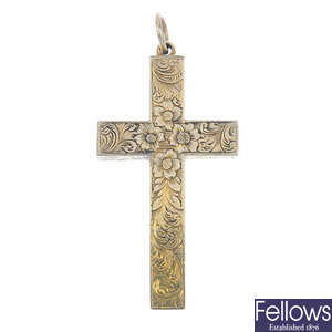 A late 19th century 9ct gold cross pendant.