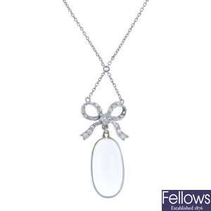 An early 20th century gold and platinum moonstone and diamond necklace. 