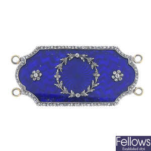 An early 19th century silver and gold diamond and enamel plaque. 