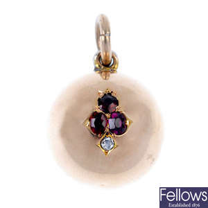 An early 20th century 9ct gold ruby and diamond pendant.