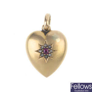 An Edwardian 15ct gold ruby and diamond pendant.