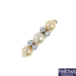 A natural pearl and diamond dress ring.