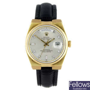 ROLEX - a gentleman's 18ct yellow gold Oysterquartz Day-Date wrist watch.