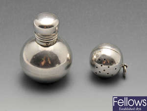 A Victorian silver scent bottle & pomander.