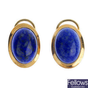 A pair of lapis lazuli ear clips.