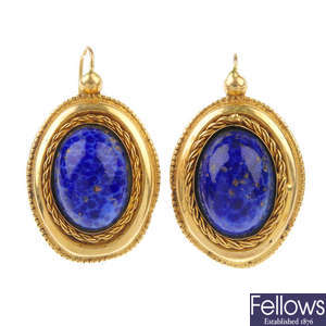 A pair of blue paste ear pendants. 