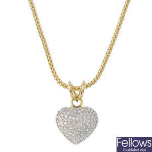 A diamond heart pendant, with chain.