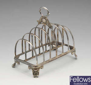A Victorian silver toast rack.