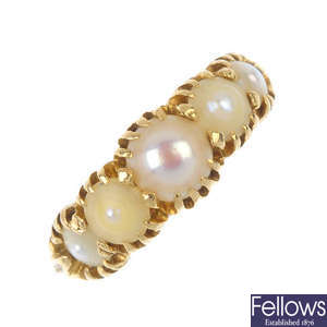 A split-pearl ring.
