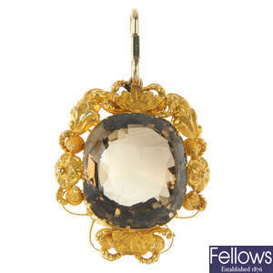A late 19th century gold citrine pendant.