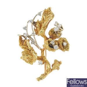 A 1960s 18ct gold diamond floral spray brooch. 