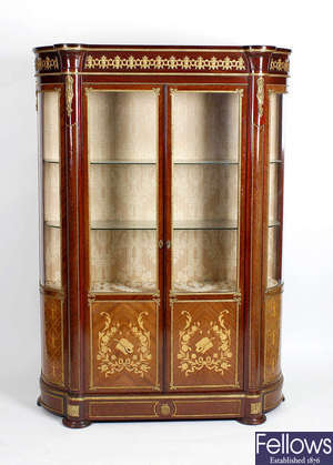 A French style inlaid mahogany vitrine or display cabinet 