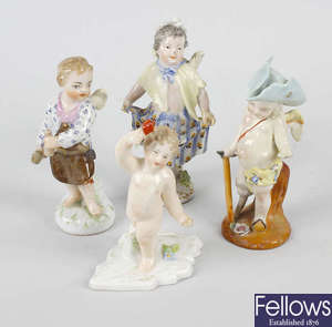 Four porcelain cherubs