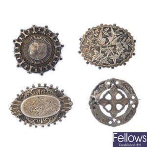 A selection of mainly late Victorian silver brooches.