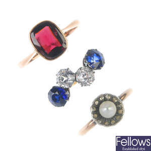 A selection of three early 20th century gem-set rings.