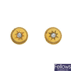 A pair of late 19th century diamond ear studs.