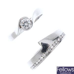 Two platinum and 18ct gold diamond rings.