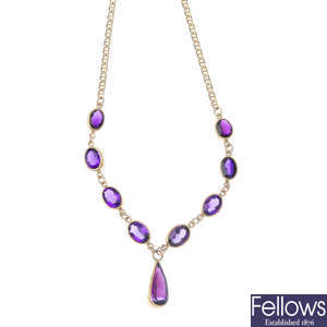 A 9ct gold amethyst necklace.
