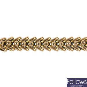 A late 19th century 15ct gold fancy-link bracelet. 