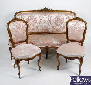 A French carved walnut six piece Salon or Parlour suit C. 1900 