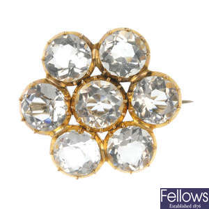 A mid 19th century gold rock crystal cluster brooch.