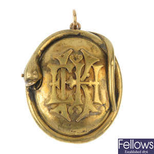 A late Victorian gold snake memorial locket. 