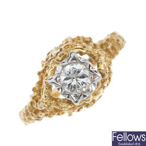 A 1970's 18ct gold diamond single-stone ring.
