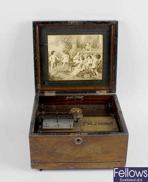 A late 19th century stained wooden cased tabel top, Polyphon 